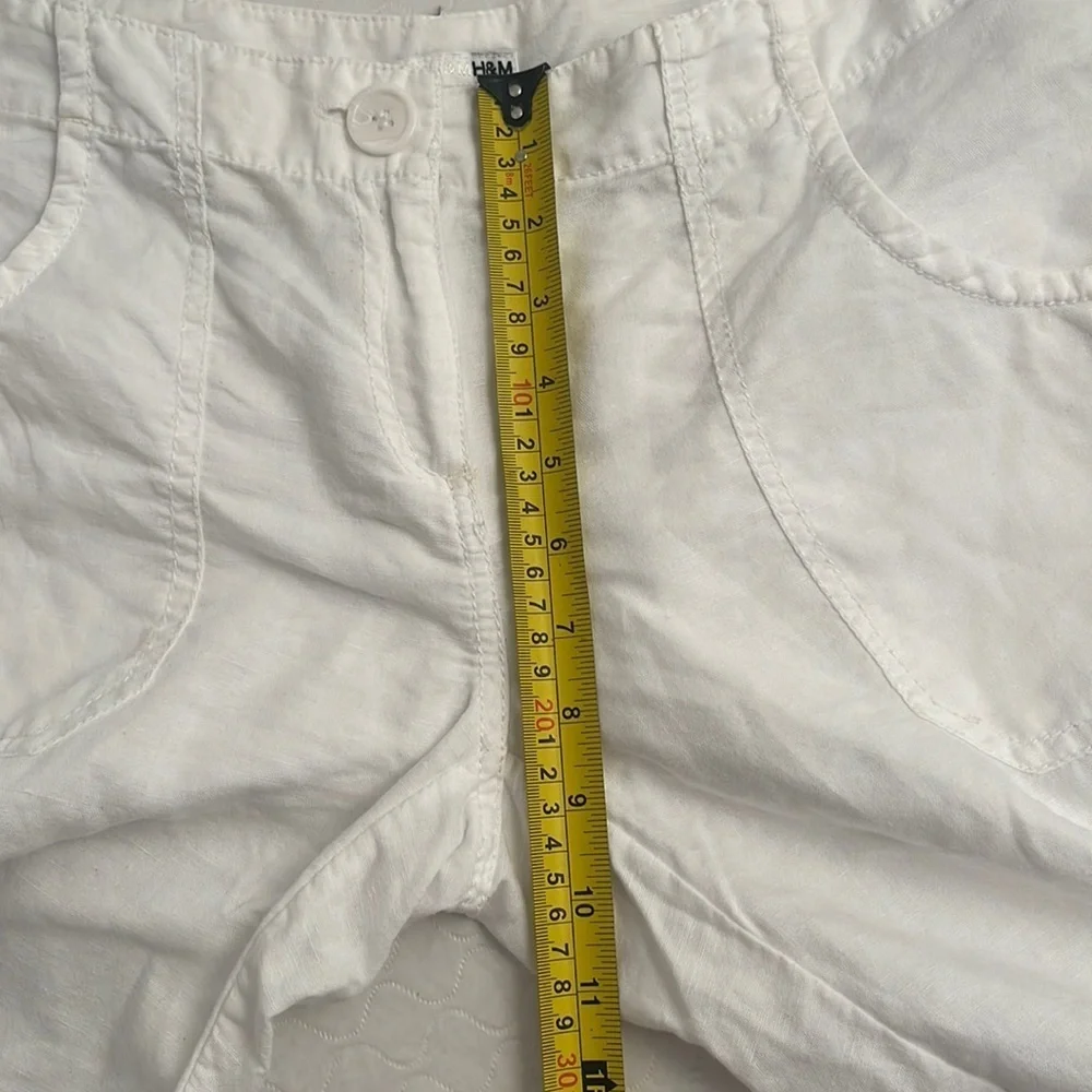 H&M white linen wide leg roll up pants